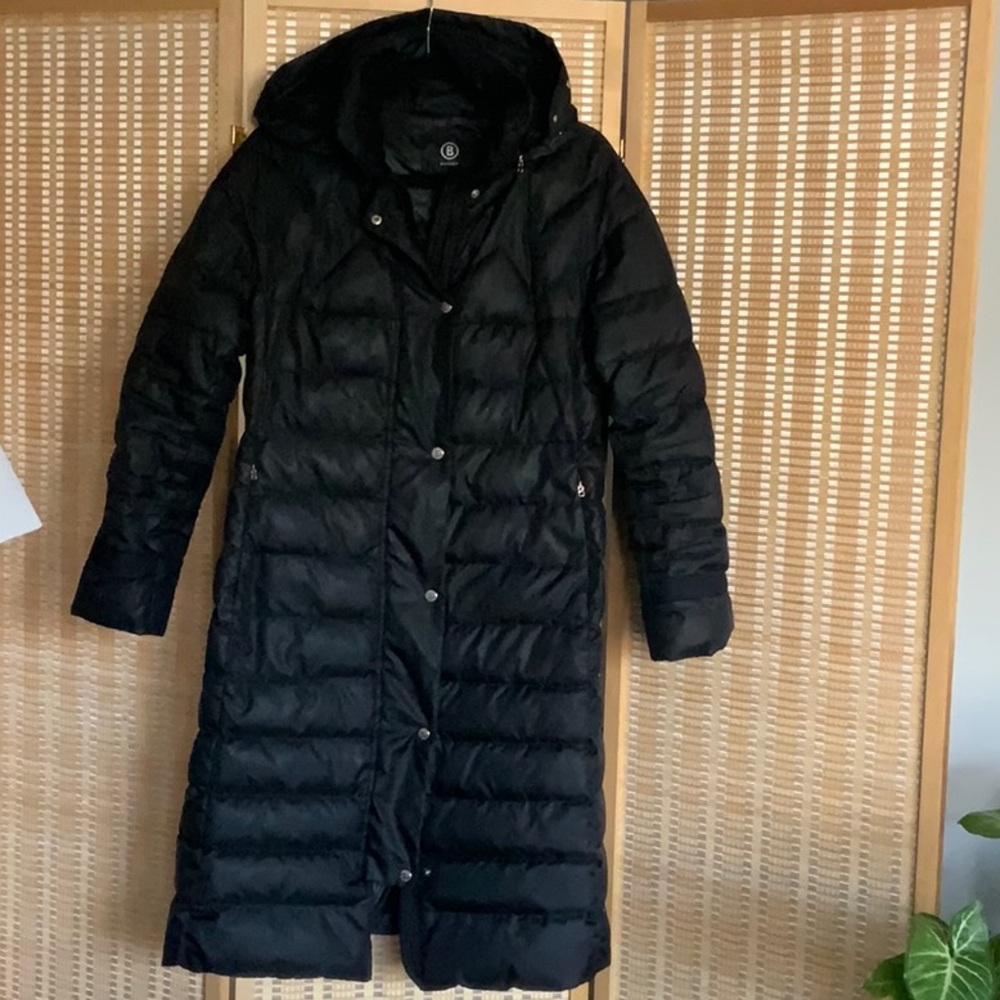 Bogner Black Full Length Quilted Puffer Coat with Hood